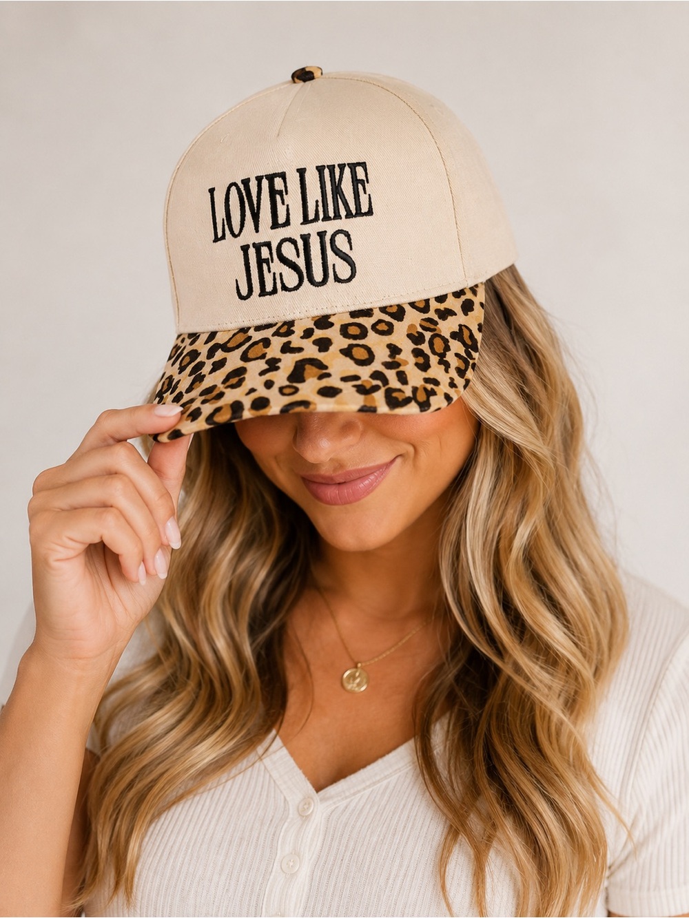 Zenana Love Like Jesus Leopard Brim Two Tone Trucker Hat NWT